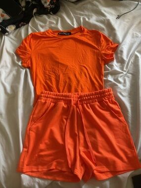 SHEIN Bright Orange Tee and Shorts Set